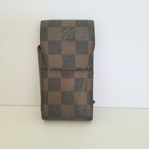 Louis Vuitton Etui Damier Check Cigarette Tobacco Case Holder Brown Pouch Small